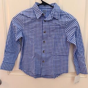 Boys Falls Creek Gingham Check Blue Button Down Easter Shirt Boys XS (5) NWT